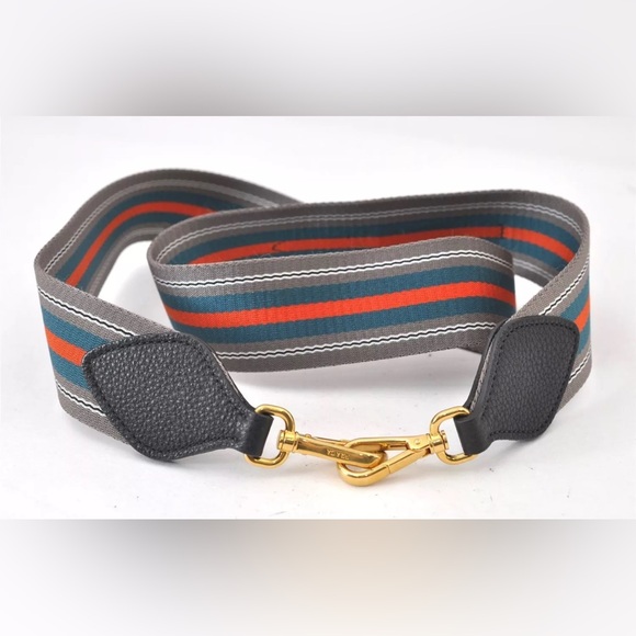 Authentic PRADA Nylon Leather Stripe Pattern Shoulder Strap 41.7" Gray - Picture 2 of 16